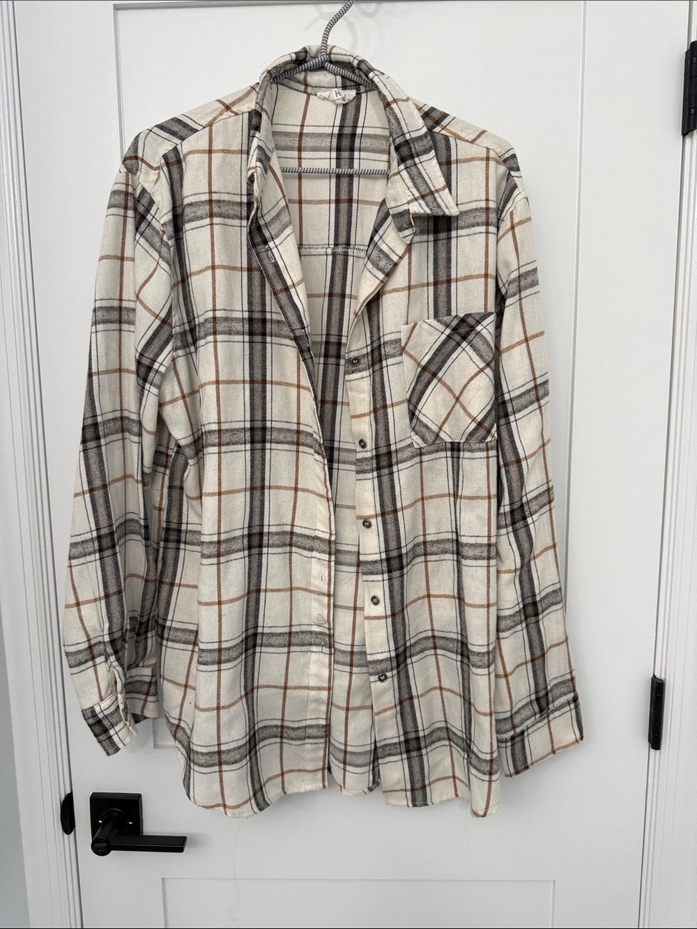 LA MIEL Plaid Shirt Jacket in Cream, Black & Brown